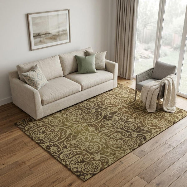 5x8 Hand Knotted Wool Paisley Area Rug Stain Resistant Artisan Crafted Brown Tan
