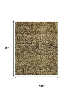 5x8 Hand Knotted Wool Paisley Area Rug Stain Resistant Artisan Crafted Brown Tan