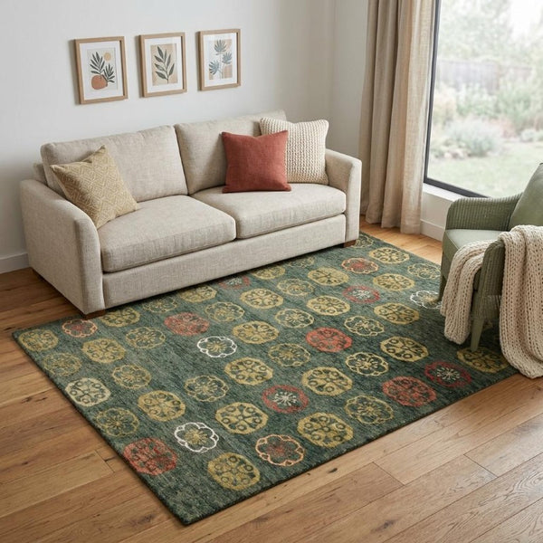 5 X 8 Hand Knotted Wool Blend Floral Area Rug Artisan Crafted Boho Accent