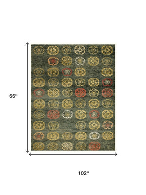 5 X 8 Hand Knotted Wool Blend Floral Area Rug Artisan Crafted Boho Accent