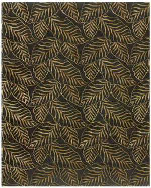 HomeRoots 5 X 8 Hand Knotted Wool Blend Floral Area Rug in Black Green Gold Cottage Style 744183