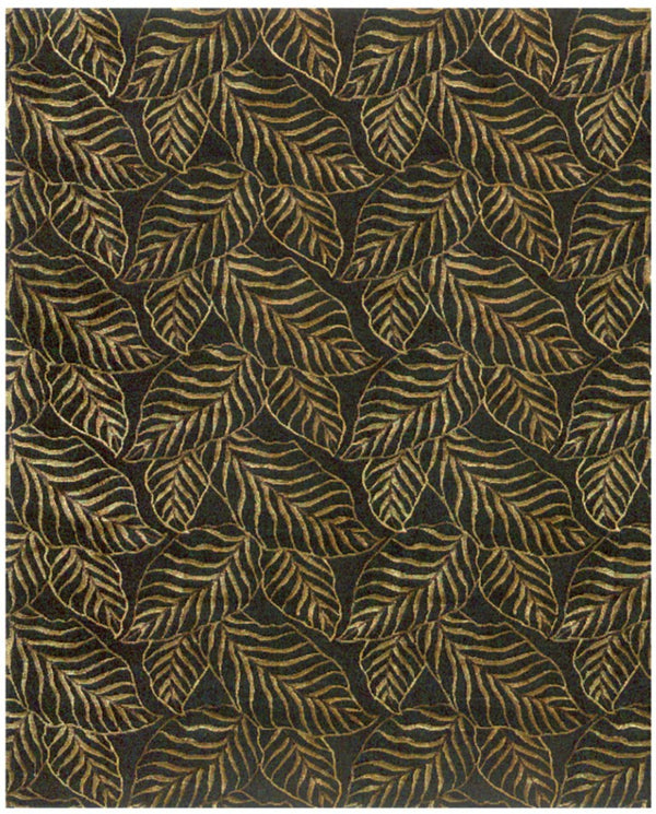 HomeRoots 5 X 8 Hand Knotted Wool Blend Floral Area Rug in Black Green Gold Cottage Style 744183