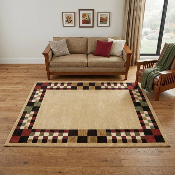 5 X 8 Wool Blend Hand Knotted Oriental Area Rug Artisan Crafted Tan and Red