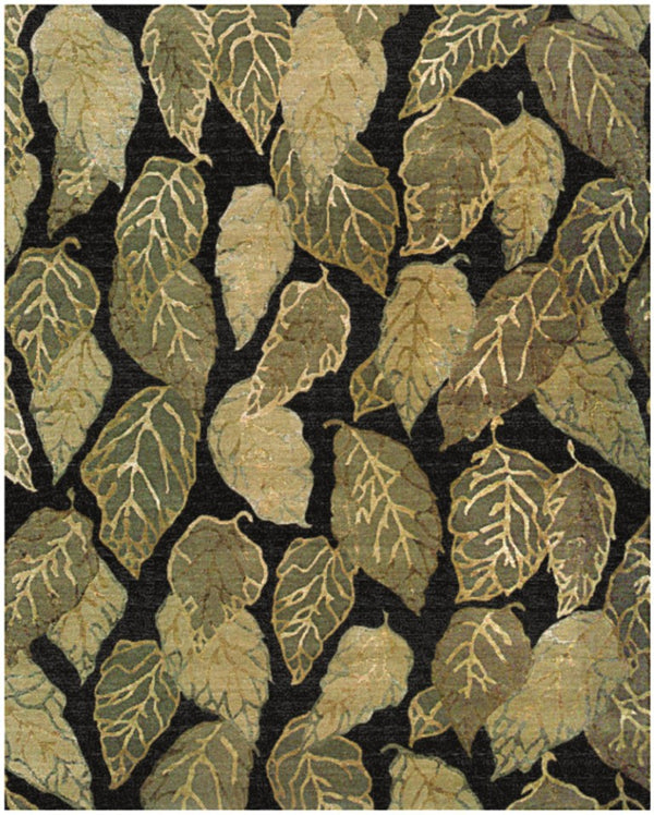 HomeRoots 5x8 Hand Knotted Wool Blend Floral Area Rug in Black Green Ivory Cottage Style 744190