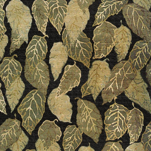 5x8 Hand Knotted Wool Blend Floral Area Rug in Black Green Ivory Cottage Style