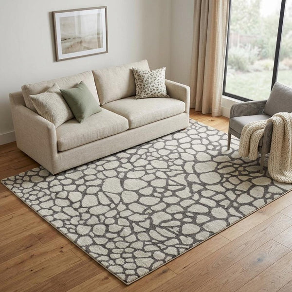 5 X 8 Hand Knotted Wool Abstract Area Rug Ivory Gray Stain Resistant Artisan