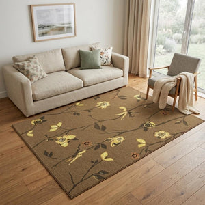 5x8 Hand Knotted Wool Area Rug Artisan Floral Design in Warm Brown Tones