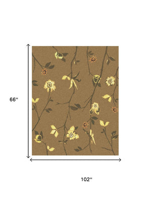 5x8 Hand Knotted Wool Area Rug Artisan Floral Design in Warm Brown Tones