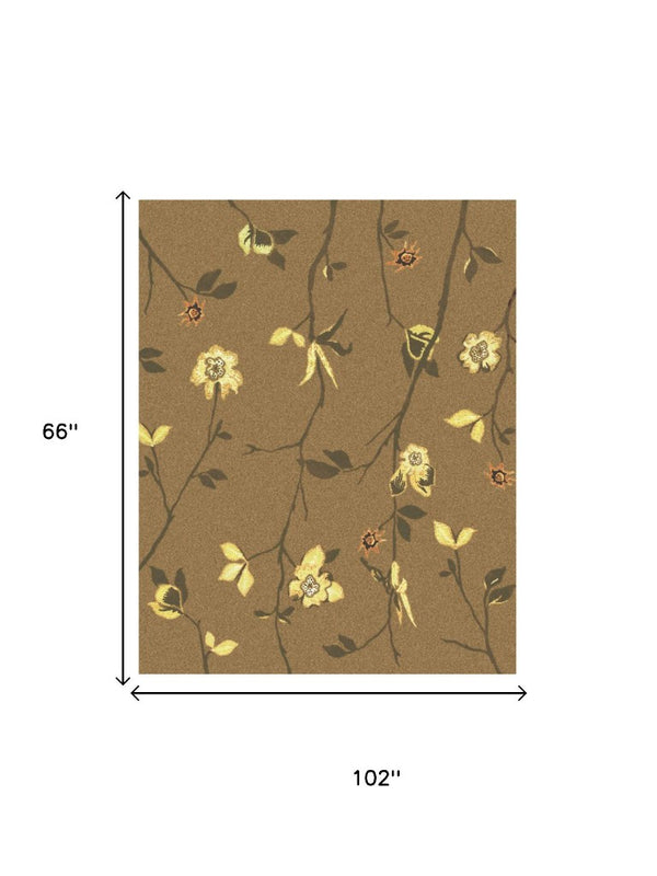 5x8 Hand Knotted Wool Area Rug Artisan Floral Design in Warm Brown Tones