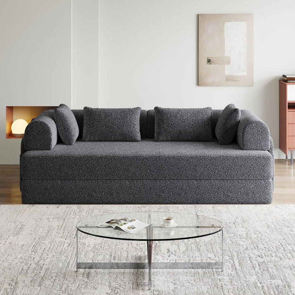 English Elm 78.7-Inch Convertible Sleeper Sofa Bed with Chenille Upholstery, High-Density Foam, Side Pocket Storage Grey W834P337412