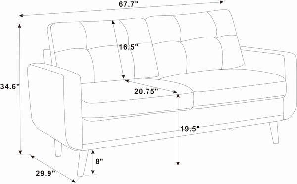 English Elm 67.7" Mid-century Tufted Polyester Loveseat with Splayed Tapered Solid Wood Legs B343P430093