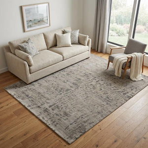 5 X 8 Hand Knotted Wool Abstract Area Rug Ivory Gray Artisan Stain Resistant