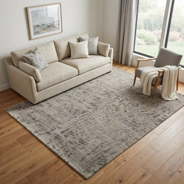 5 X 8 Hand Knotted Wool Abstract Area Rug Ivory Gray Artisan Stain Resistant