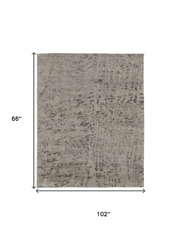 5 X 8 Hand Knotted Wool Abstract Area Rug Ivory Gray Artisan Stain Resistant