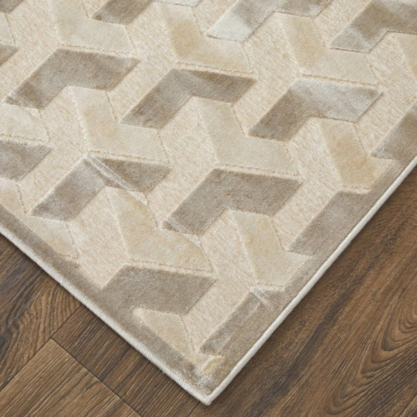 8 X 11 Ivory Silver Geometric Viscose Area Rug Power Loomed Traditional Living Room