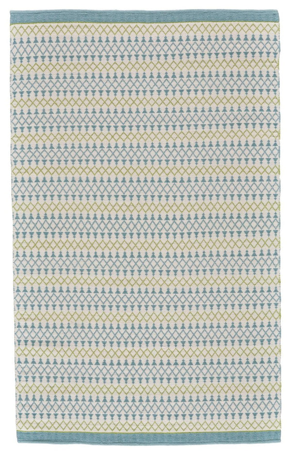 HomeRoots 8x10 Ivory Blue Green Geometric Wool Rug Hand Loomed Stain Resistant Living Room 744210