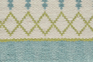 8x10 Ivory Blue Green Geometric Wool Rug Hand Loomed Stain Resistant Living Room