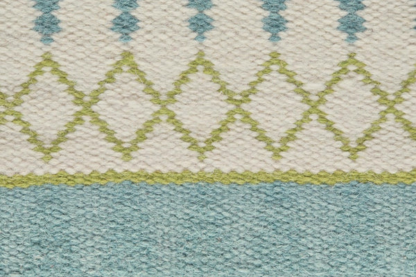8x10 Ivory Blue Green Geometric Wool Rug Hand Loomed Stain Resistant Living Room