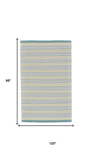 8x10 Ivory Blue Green Geometric Wool Rug Hand Loomed Stain Resistant Living Room