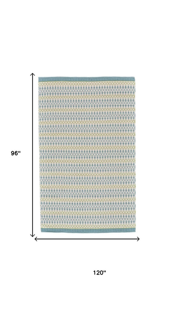 8x10 Ivory Blue Green Geometric Wool Rug Hand Loomed Stain Resistant Living Room