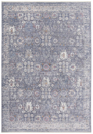 HomeRoots 8 Foot Bohemian Floral Area Rug in Blue Gray and Gold with Tassel Fringe Accent 744216