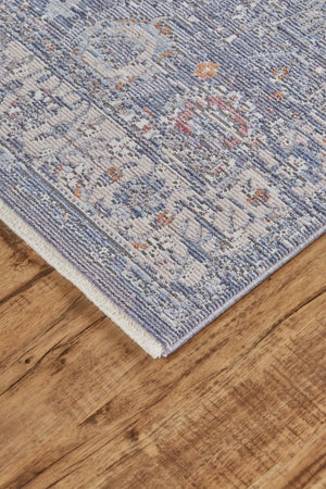8 Foot Bohemian Floral Area Rug in Blue Gray and Gold with Tassel Fringe Accent