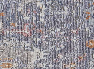 8 Foot Bohemian Floral Area Rug in Blue Gray and Gold with Tassel Fringe Accent