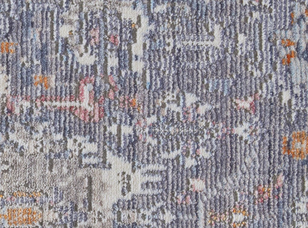 8 Foot Bohemian Floral Area Rug in Blue Gray and Gold with Tassel Fringe Accent
