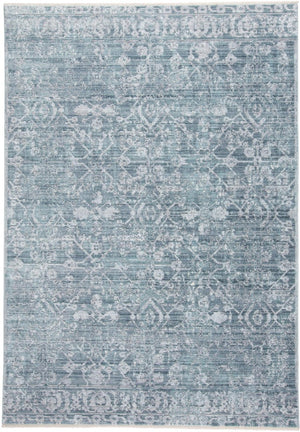 7 Foot Abstract Area Rug in Blue Gray Silver with Tassel Fringe Accent