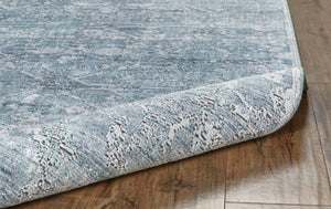 7 Foot Abstract Area Rug in Blue Gray Silver with Tassel Fringe Accent