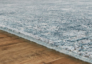 7 Foot Abstract Area Rug in Blue Gray Silver with Tassel Fringe Accent