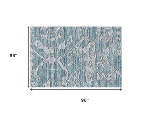 7 Foot Abstract Area Rug in Blue Gray Silver with Tassel Fringe Accent