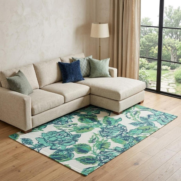 8x11 Hand Woven Floral Area Rug Stain Resistant Polyester for Living Room