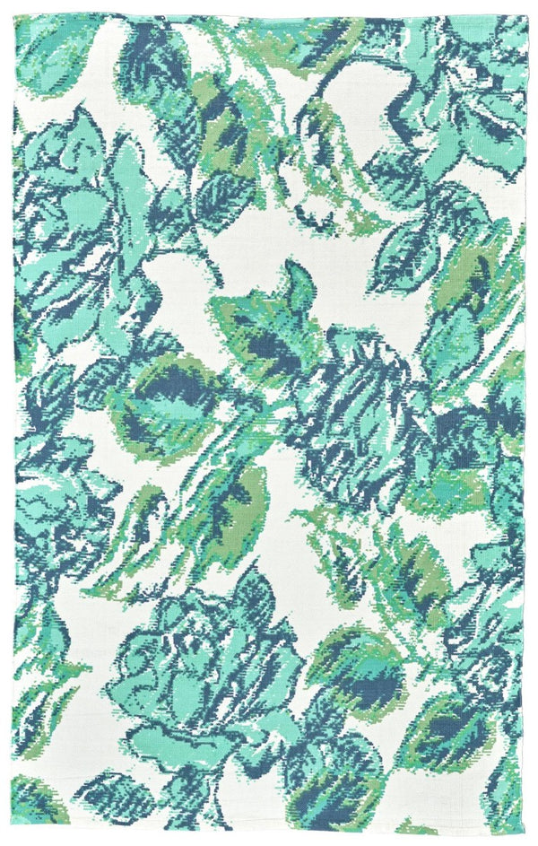 HomeRoots 8x11 Hand Woven Floral Area Rug Stain Resistant Polyester for Living Room 744222