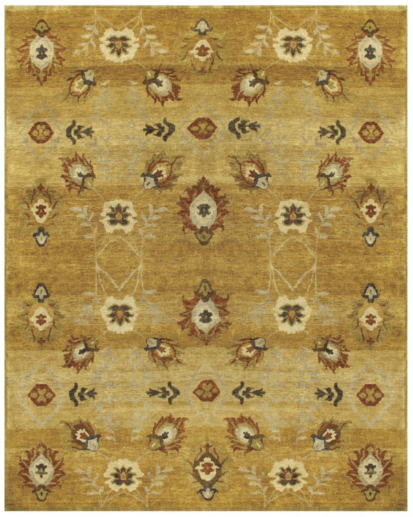 HomeRoots 8x10 Hand Knotted Wool Floral Area Rug Artisan Crafted Stain Resistant Cottage 744223