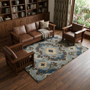 8 X 10 Hand Knotted Wool Ikat Area Rug Artisan Crafted Stain Resistant Floor Accent