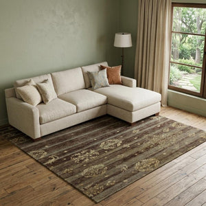 8 X 10 Hand Knotted Wool Blend Area Rug with Brown Tan Stripes for Living Rooms