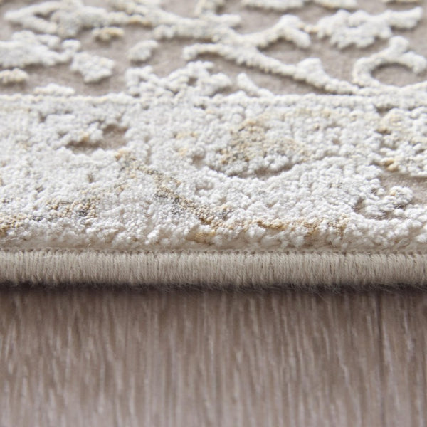 8x11 Ivory Taupe Gold Floral Area Rug with Fringe Traditional Living Room Accent