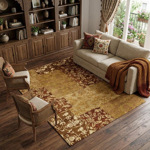 8x10 Hand Knotted Wool Blend Patchwork Area Rug Bohemian Gold Brown Artisan