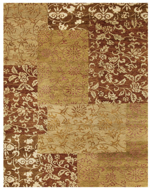 HomeRoots 8x10 Hand Knotted Wool Blend Patchwork Area Rug Bohemian Gold Brown Artisan 744235