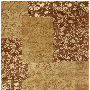 8x10 Hand Knotted Wool Blend Patchwork Area Rug Bohemian Gold Brown Artisan