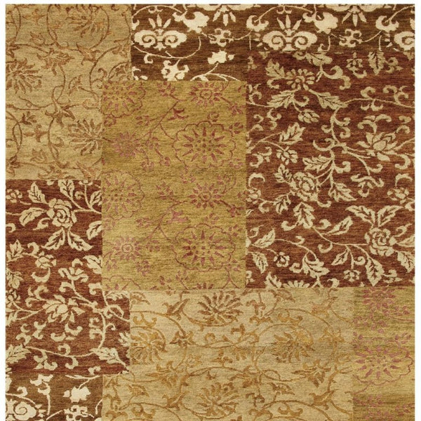 8x10 Hand Knotted Wool Blend Patchwork Area Rug Bohemian Gold Brown Artisan