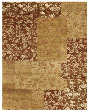 8x10 Hand Knotted Wool Blend Patchwork Area Rug Bohemian Gold Brown Artisan