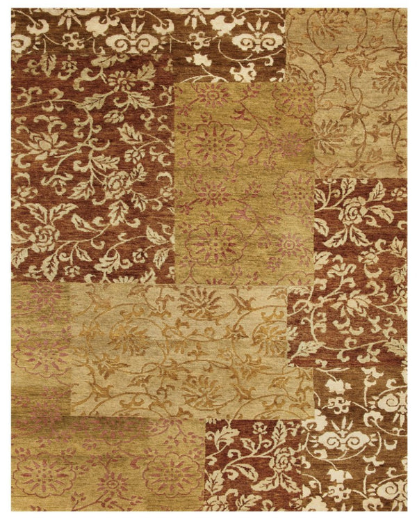 8x10 Hand Knotted Wool Blend Patchwork Area Rug Bohemian Gold Brown Artisan