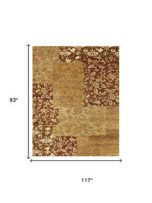 8x10 Hand Knotted Wool Blend Patchwork Area Rug Bohemian Gold Brown Artisan