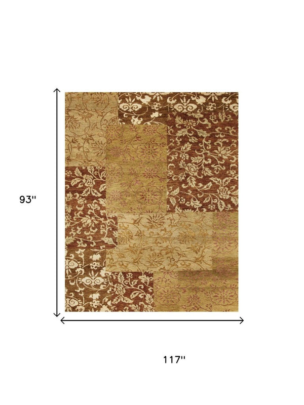 8x10 Hand Knotted Wool Blend Patchwork Area Rug Bohemian Gold Brown Artisan