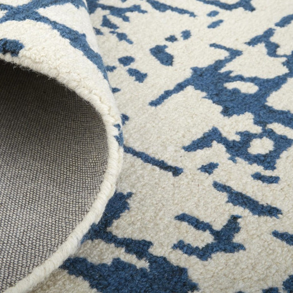 HomeRoots 8x10 Ivory Blue Wool Hand Tufted Abstract Area Rug Mid Century Artisan Crafted 744241