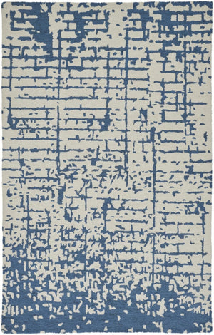 8x10 Ivory Blue Wool Hand Tufted Abstract Area Rug Mid Century Artisan Crafted