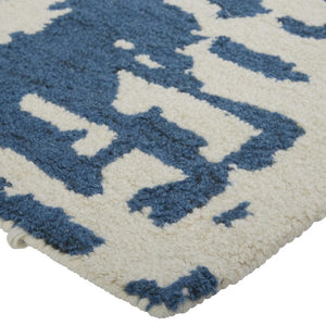 8x10 Ivory Blue Wool Hand Tufted Abstract Area Rug Mid Century Artisan Crafted