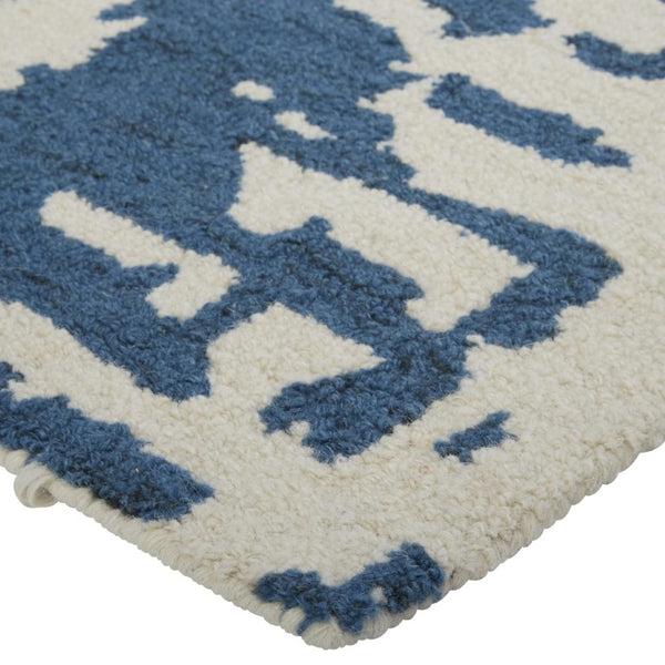 8x10 Ivory Blue Wool Hand Tufted Abstract Area Rug Mid Century Artisan Crafted